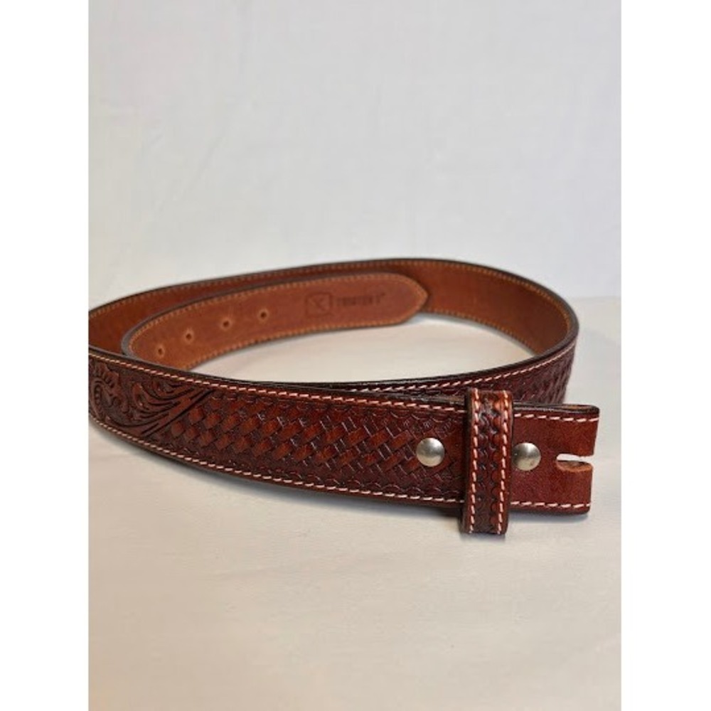 Twisted X Mens Brown Leather Basketweave Floral Tooled Western Belt Size 40